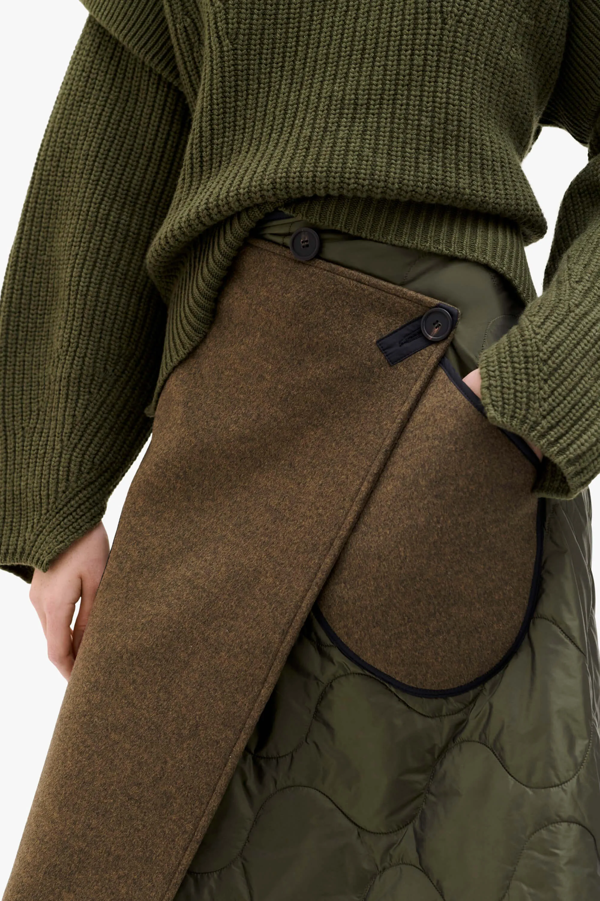 Wool Quilt Skirt - Army / Black