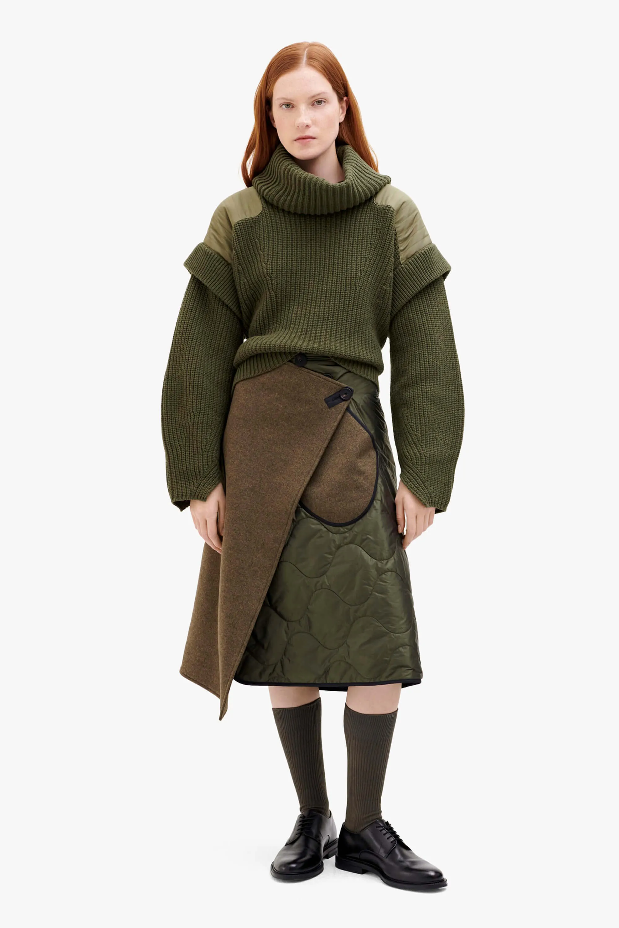 Wool Quilt Skirt - Army / Black