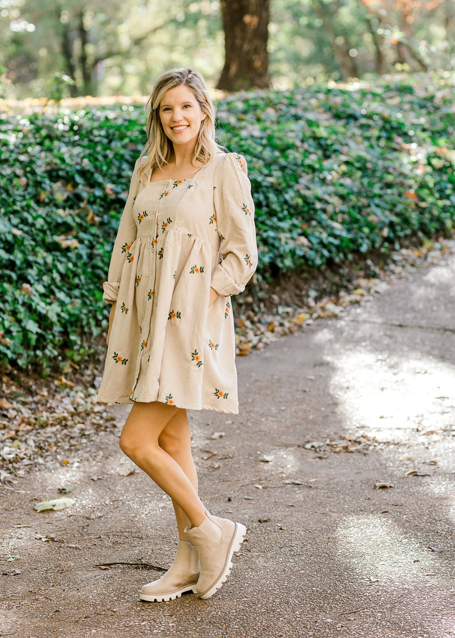 X Sunflowers Ivory Corduroy Dress